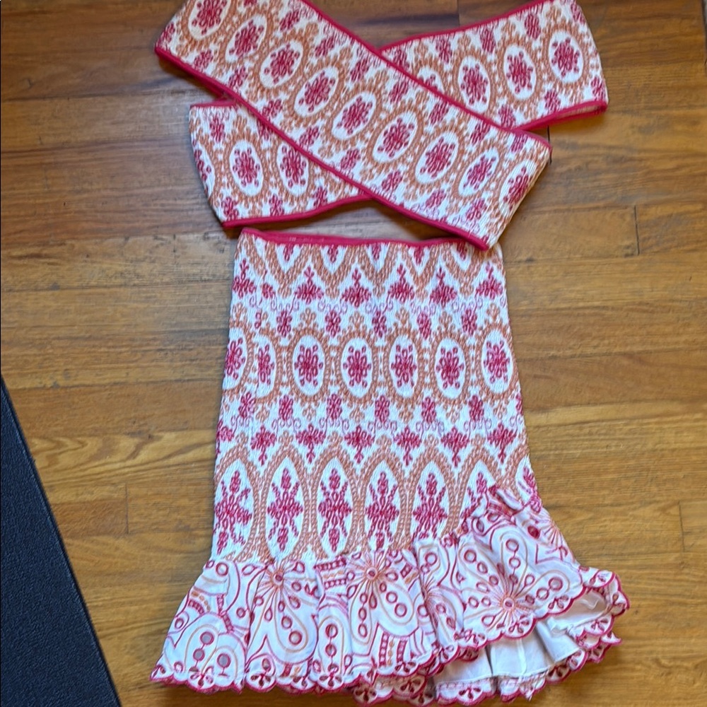 Charo Ruiz smocked Pink White orange Patterned crop and skirt medium set
